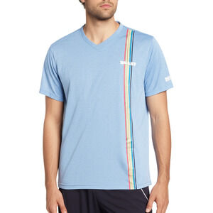 BOAST Mens Large Blue Multi Color Stripe V-Neck Performance T-Shirt‎